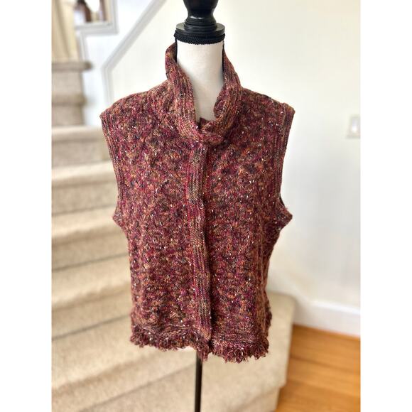 St. John Red & Orange Knit Fringe Trim Wool & Alpaca Vest - Picture 1 of 9